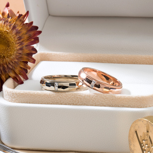 사각 다이아몬드 커플링 14k 18k 커플 결혼 프린세스컷 반지 - 밀레인 HNMCR381